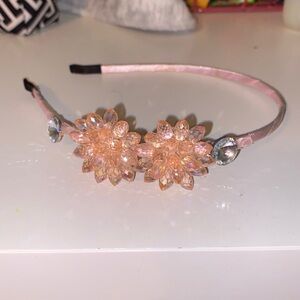 Pink flower rhinestone headband